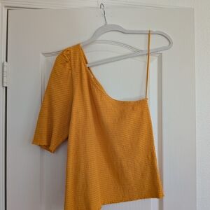 Nation LTD Golden Yellow Ruched One Shoulder Top (Size XL)